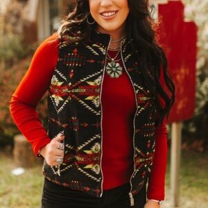 Aztec Quilted Lined Zip Up Vest